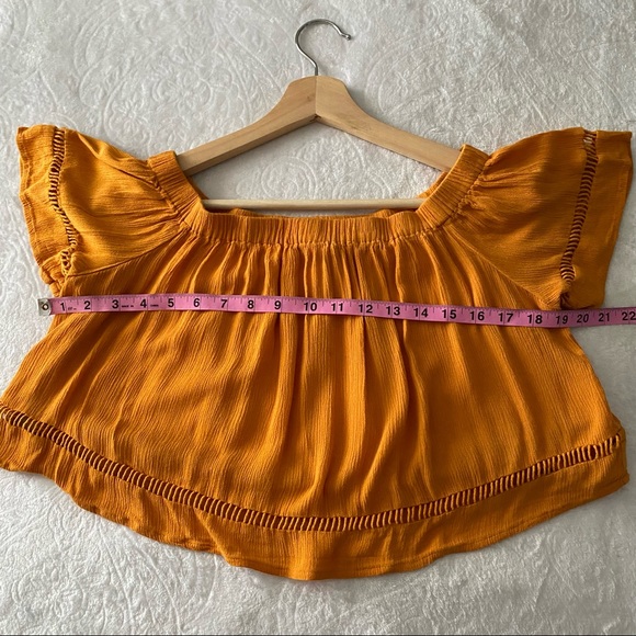 Orange Gold Off Shoulder Crop Top - Picture 3 of 7